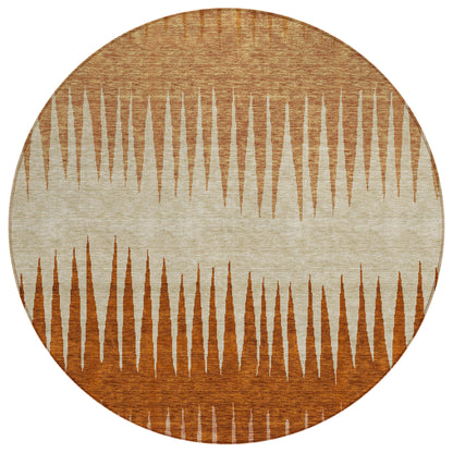 Tabselect Home Line 8' Copper Brown And Beige Round Striped Washable Indoor Outdoor Area Rug