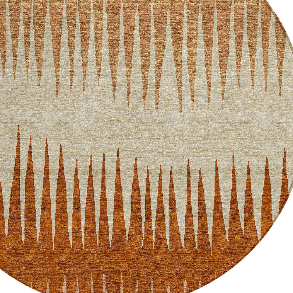 Tabselect Home Line 8' Copper Brown And Beige Round Striped Washable Indoor Outdoor Area Rug