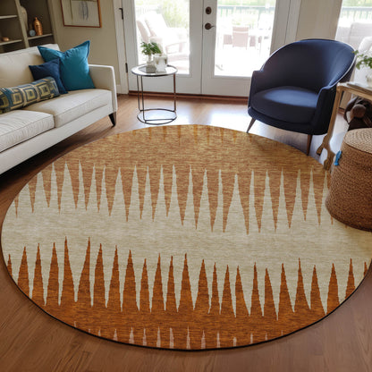 Tabselect Home Line 8' Copper Brown And Beige Round Striped Washable Indoor Outdoor Area Rug