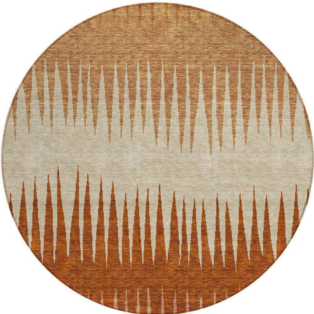 Tabselect Home Line 8' Copper Brown And Beige Round Striped Washable Indoor Outdoor Area Rug