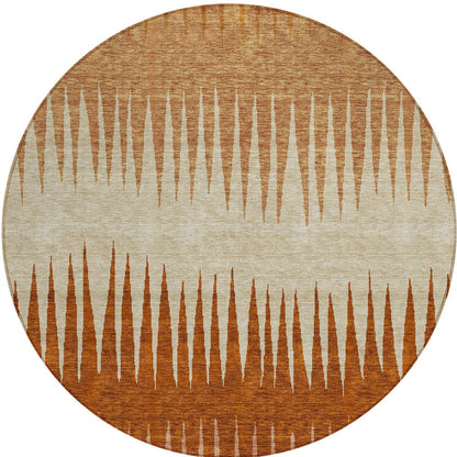 Tabselect Home Line 8' Copper Brown And Beige Round Striped Washable Indoor Outdoor Area Rug