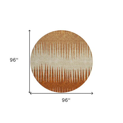 Tabselect Home Line 8' Copper Brown And Beige Round Striped Washable Indoor Outdoor Area Rug