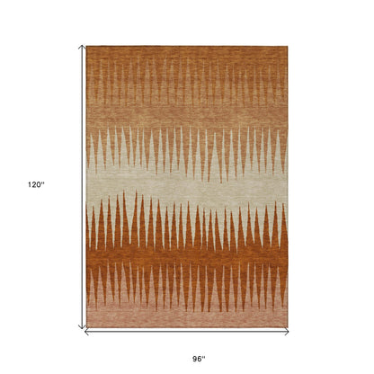 Tabselect Home Line 8' X 10' Copper Brown And Beige Striped Washable Indoor Outdoor Area Rug