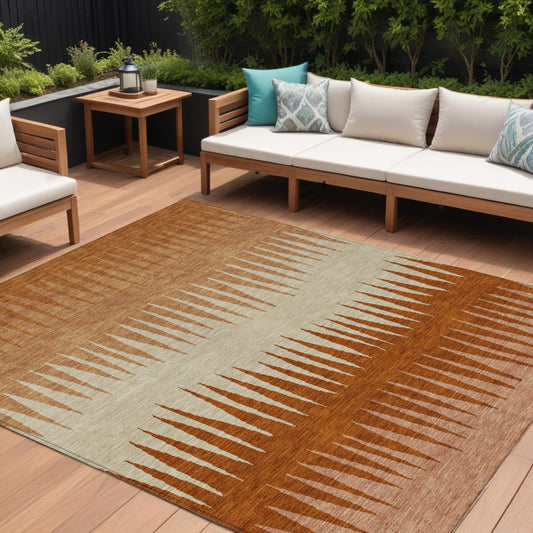 Tabselect Home Line 8' X 10' Copper Brown And Beige Striped Washable Indoor Outdoor Area Rug