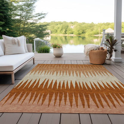 Tabselect Home Line 8' X 10' Copper Brown And Beige Striped Washable Indoor Outdoor Area Rug