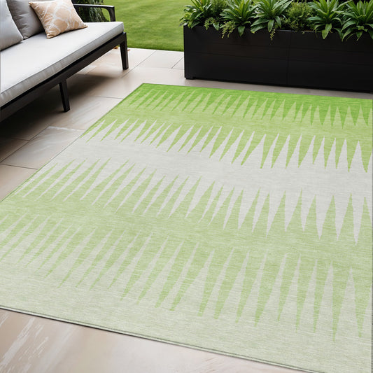 Tabselect Home Line 5' X 8' Lime Green And Ivory Striped Washable Indoor Outdoor Area Rug
