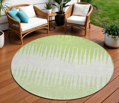 Tabselect Home Line 8' Lime Green And Ivory Round Striped Washable Indoor Outdoor Area Rug