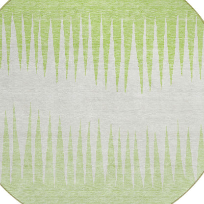 Tabselect Home Line 8' Lime Green And Ivory Round Striped Washable Indoor Outdoor Area Rug