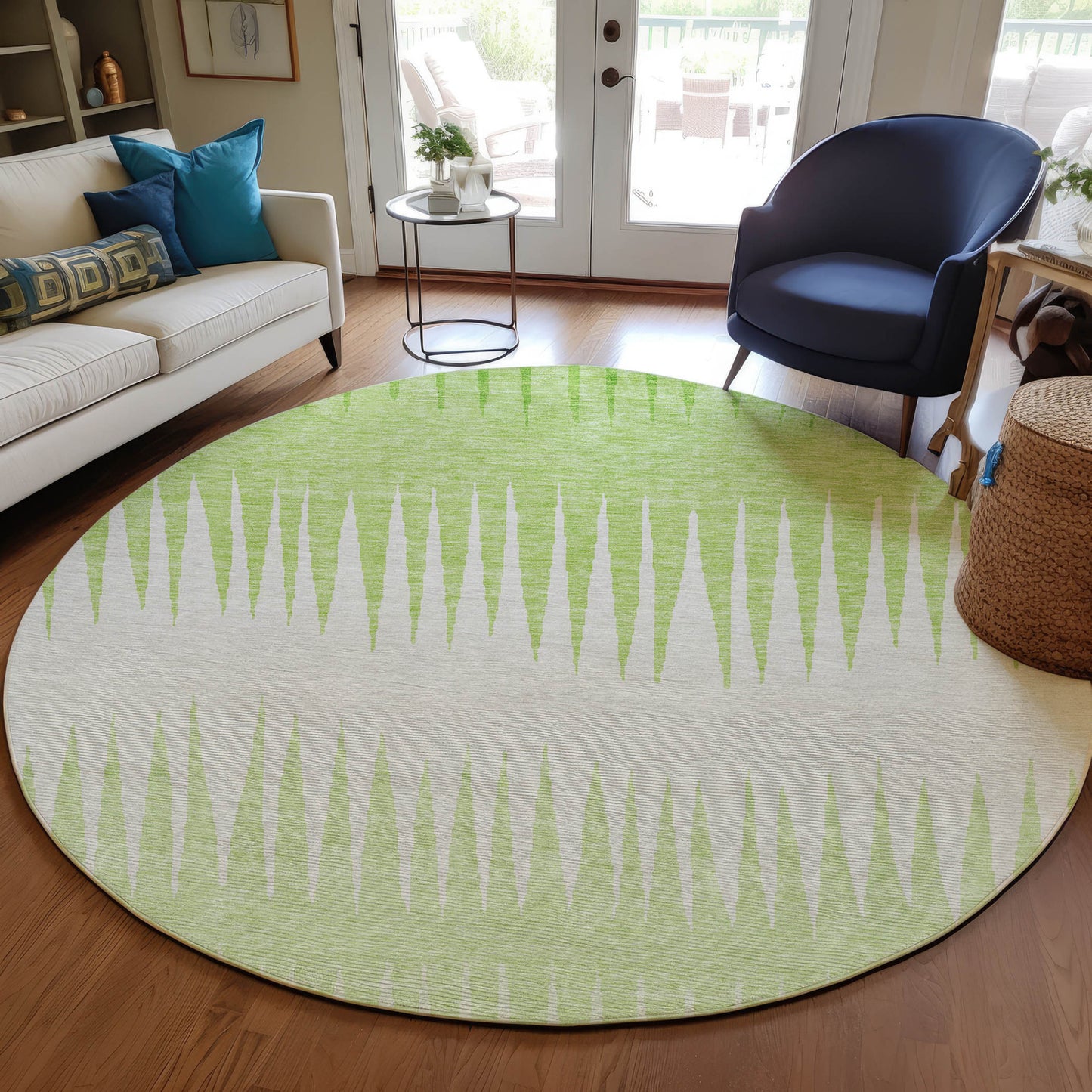 Tabselect Home Line 8' Lime Green And Ivory Round Striped Washable Indoor Outdoor Area Rug