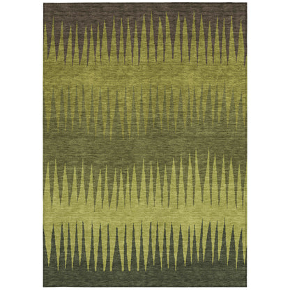 Tabselect Home Line 5' X 8' Olive Green Dark Green And Brown Striped Washable Indoor Outdoor Area Rug