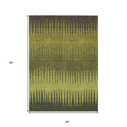 Tabselect Home Line 5' X 8' Olive Green Dark Green And Brown Striped Washable Indoor Outdoor Area Rug