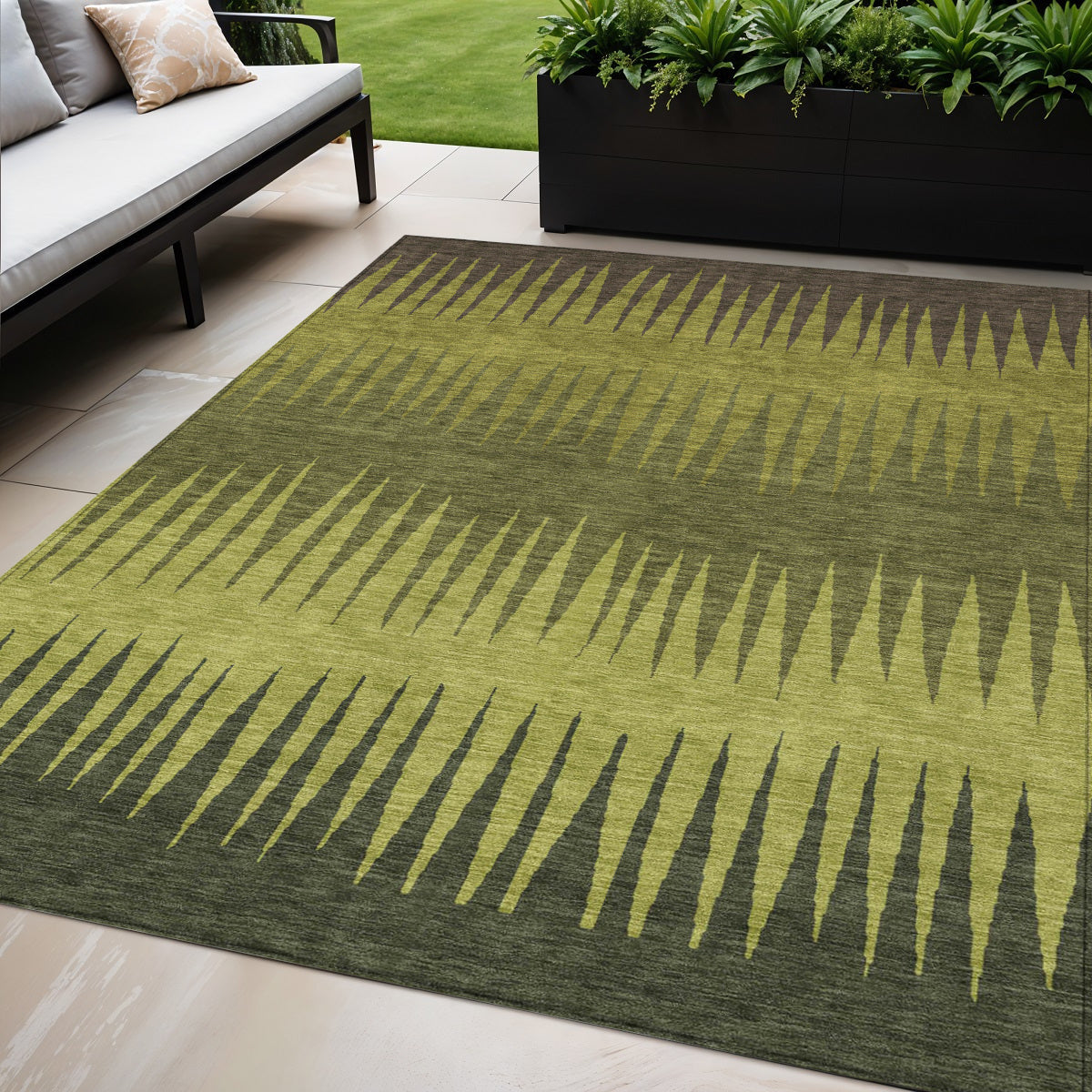 Tabselect Home Line 5' X 8' Olive Green Dark Green And Brown Striped Washable Indoor Outdoor Area Rug