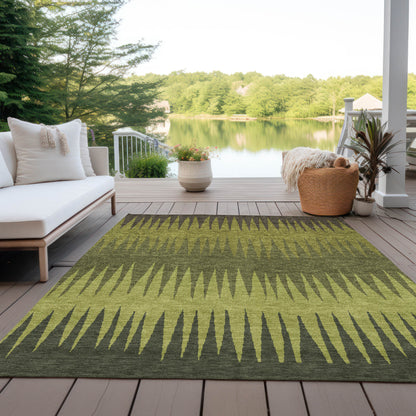 Tabselect Home Line 5' X 8' Olive Green Dark Green And Brown Striped Washable Indoor Outdoor Area Rug