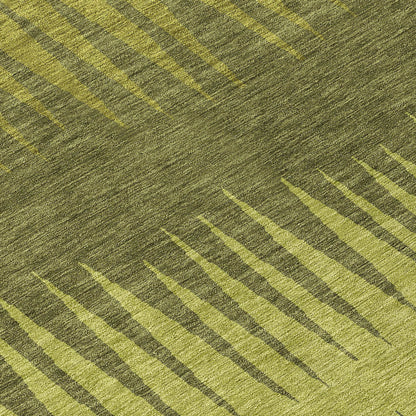 Tabselect Home Line 8' Olive Green And Dark Green Round Striped Washable Indoor Outdoor Area Rug