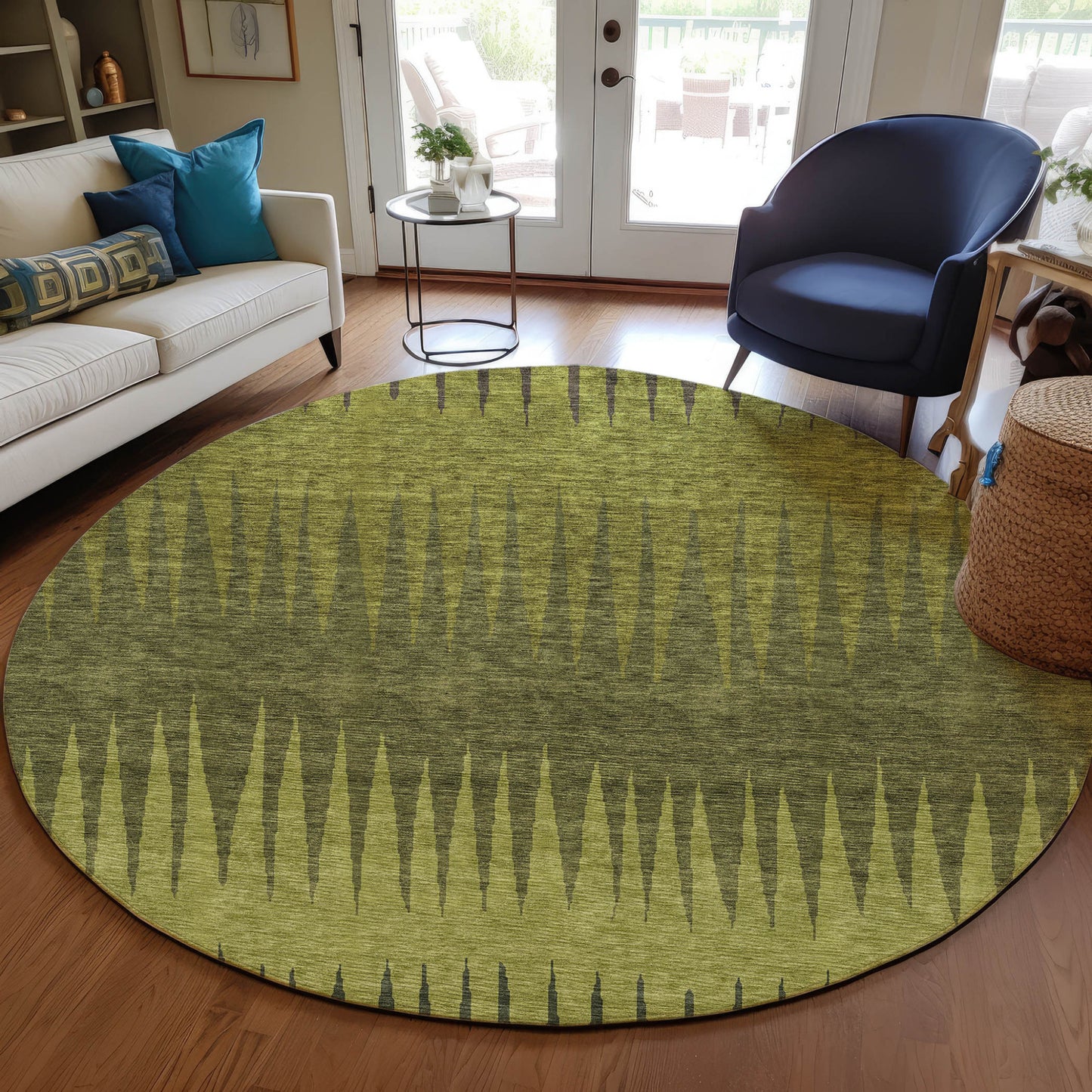 Tabselect Home Line 8' Olive Green And Dark Green Round Striped Washable Indoor Outdoor Area Rug
