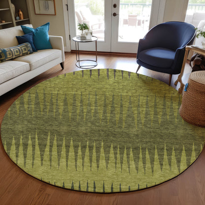 Tabselect Home Line 8' Olive Green And Dark Green Round Striped Washable Indoor Outdoor Area Rug