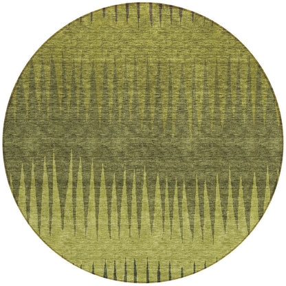 Tabselect Home Line 8' Olive Green And Dark Green Round Striped Washable Indoor Outdoor Area Rug