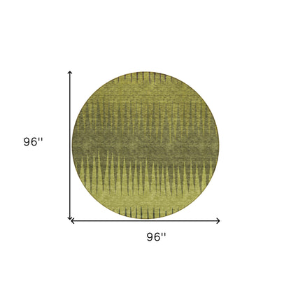 Tabselect Home Line 8' Olive Green And Dark Green Round Striped Washable Indoor Outdoor Area Rug