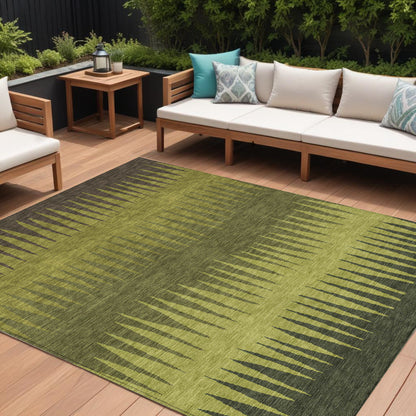 Tabselect Home Line 8' X 10' Olive Green Dark Green And Brown Striped Washable Indoor Outdoor Area Rug