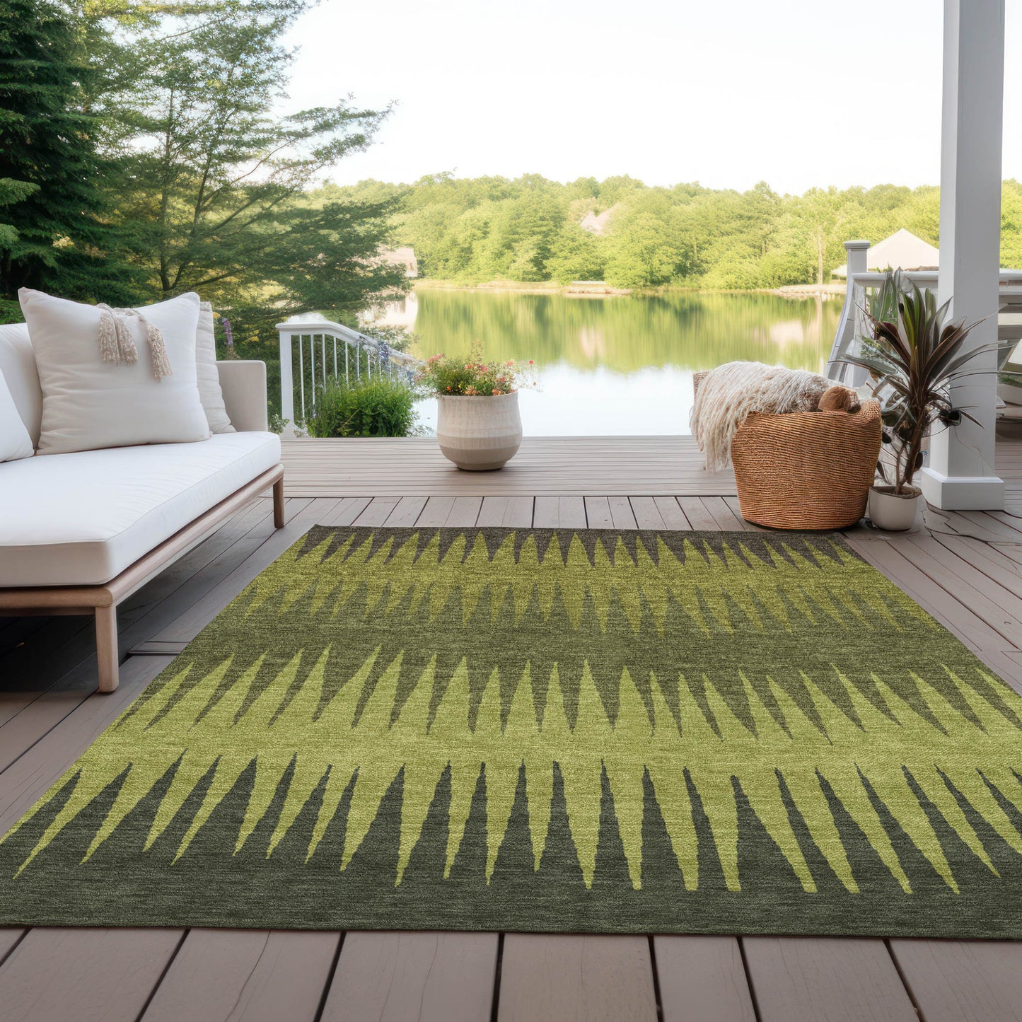 Tabselect Home Line 8' X 10' Olive Green Dark Green And Brown Striped Washable Indoor Outdoor Area Rug