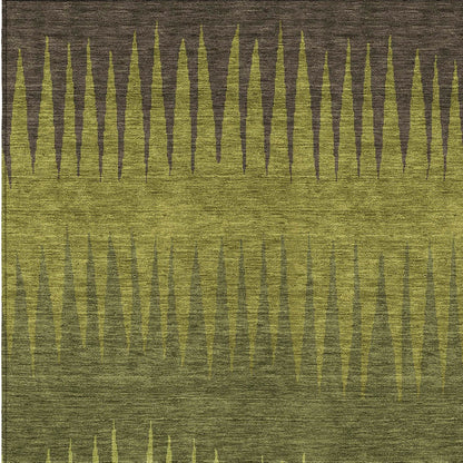 Tabselect Home Line 8' X 10' Olive Green Dark Green And Brown Striped Washable Indoor Outdoor Area Rug