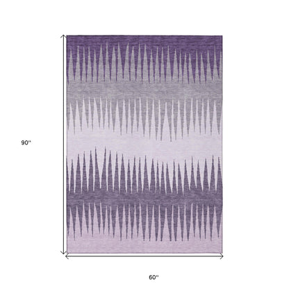 Tabselect Home Line 5' X 8' Purple Lavender And Gray Striped Washable Indoor Outdoor Area Rug