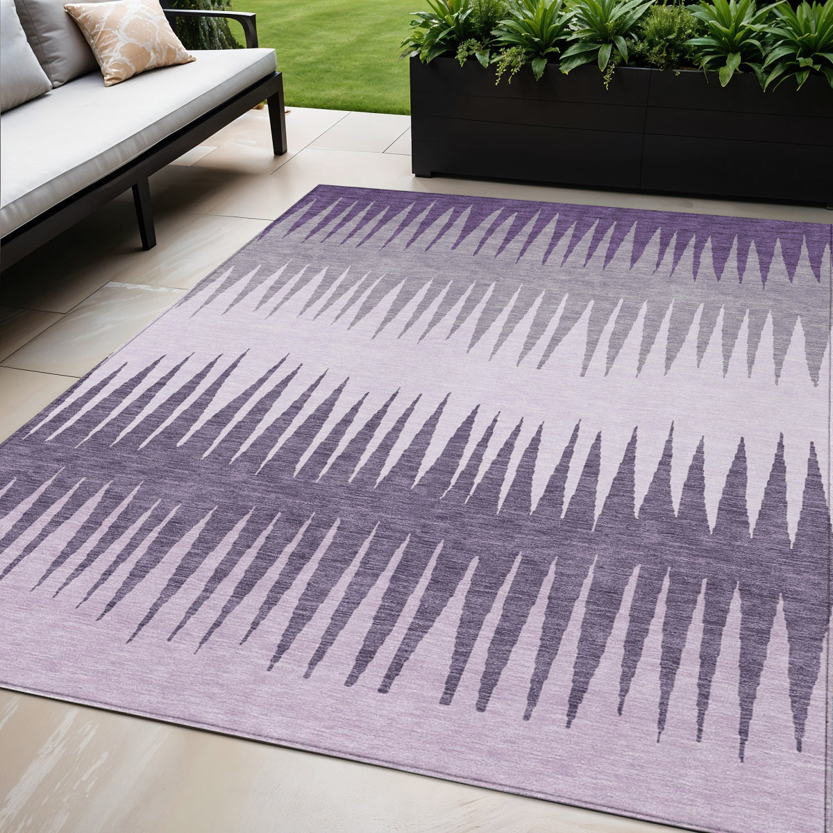 Tabselect Home Line 5' X 8' Purple Lavender And Gray Striped Washable Indoor Outdoor Area Rug