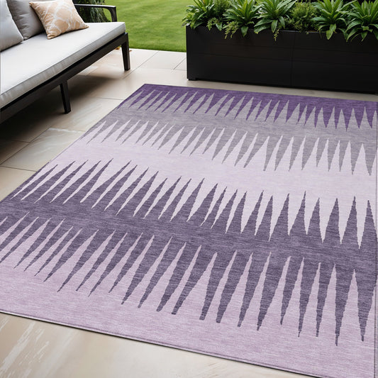 Tabselect Home Line 5' X 8' Purple Lavender And Gray Striped Washable Indoor Outdoor Area Rug
