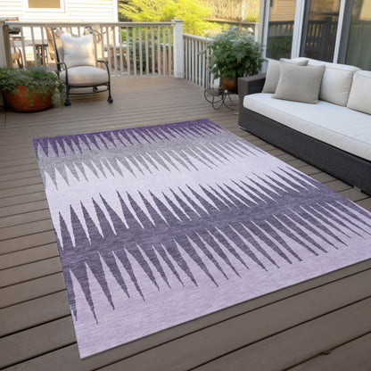 Tabselect Home Line 5' X 8' Purple Lavender And Gray Striped Washable Indoor Outdoor Area Rug