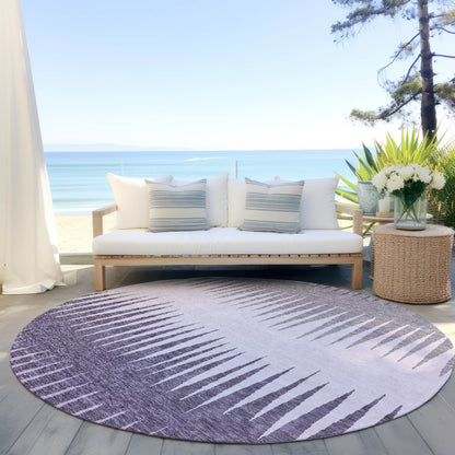 Tabselect Home Line 8' Purple Lavender And Gray Round Striped Washable Indoor Outdoor Area Rug