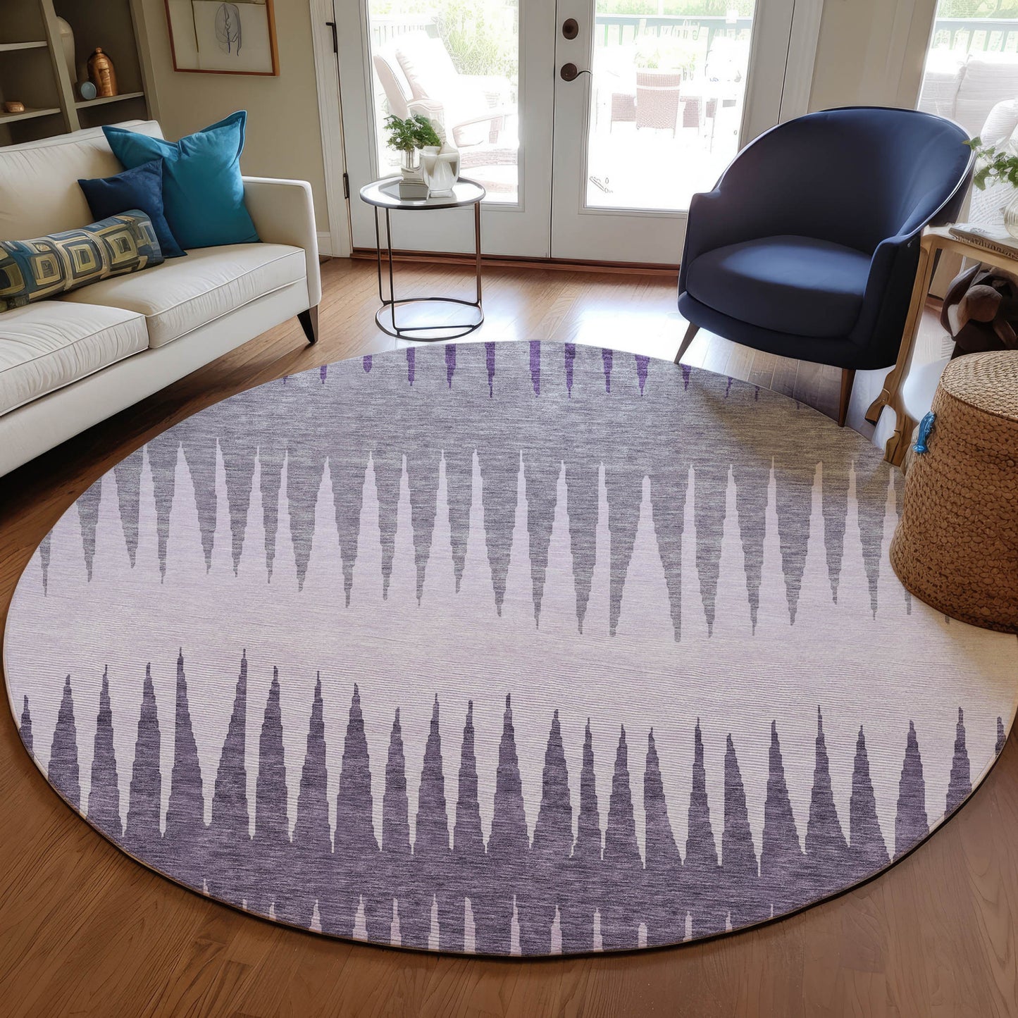 Tabselect Home Line 8' Purple Lavender And Gray Round Striped Washable Indoor Outdoor Area Rug