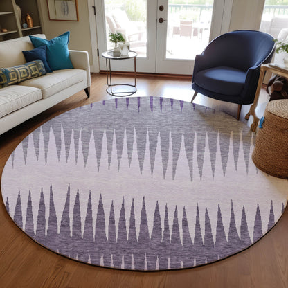 Tabselect Home Line 8' Purple Lavender And Gray Round Striped Washable Indoor Outdoor Area Rug