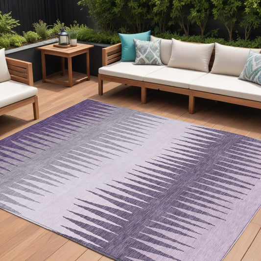 Tabselect Home Line 8' X 10' Purple Lavender And Gray Striped Washable Indoor Outdoor Area Rug