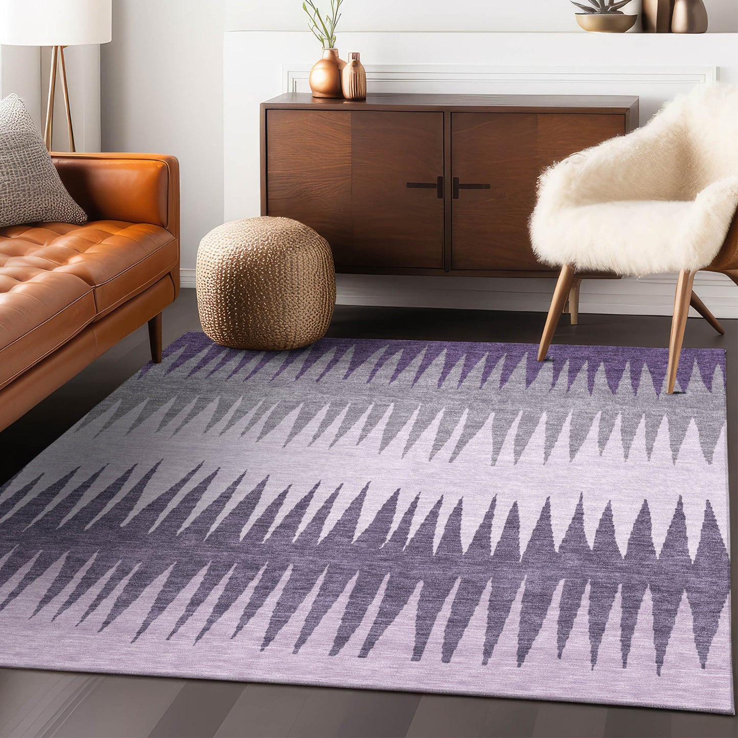 Tabselect Home Line 8' X 10' Purple Lavender And Gray Striped Washable Indoor Outdoor Area Rug