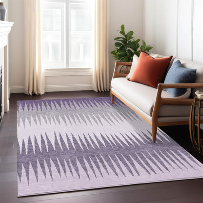 Tabselect Home Line 8' X 10' Purple Lavender And Gray Striped Washable Indoor Outdoor Area Rug