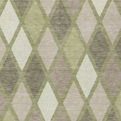 Tabselect Home Line 5' X 8' Artichoke Green Beige And Ivory Geometric Washable Indoor Outdoor Area Rug