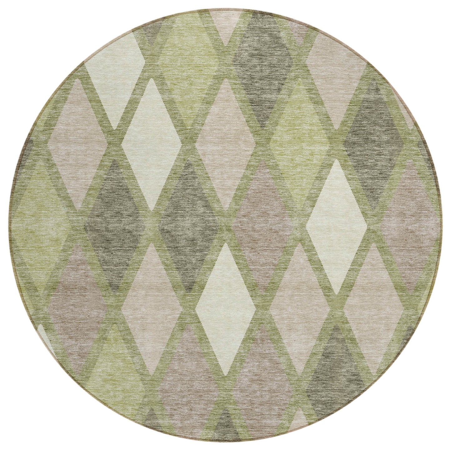 Tabselect Home Line 8' Artichoke Green Beige And Ivory Round Geometric Washable Indoor Outdoor Area Rug