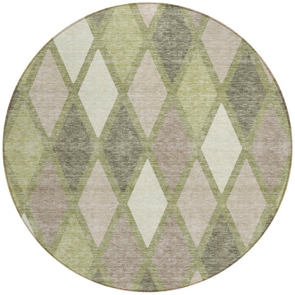Tabselect Home Line 8' Artichoke Green Beige And Ivory Round Geometric Washable Indoor Outdoor Area Rug