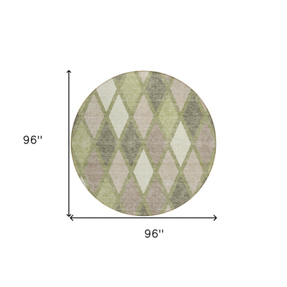 Tabselect Home Line 8' Artichoke Green Beige And Ivory Round Geometric Washable Indoor Outdoor Area Rug