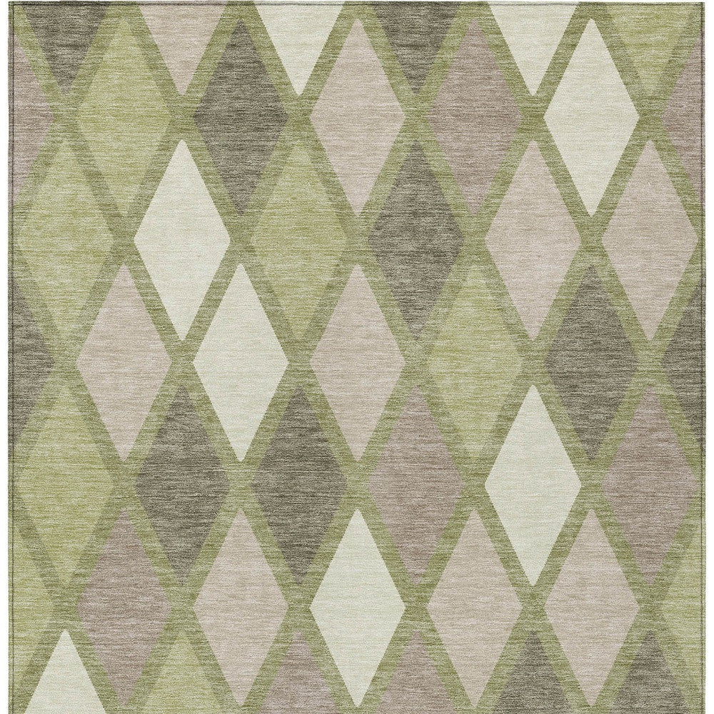 Tabselect Home Line 8' X 10' Artichoke Green Beige And Ivory Geometric Washable Indoor Outdoor Area Rug