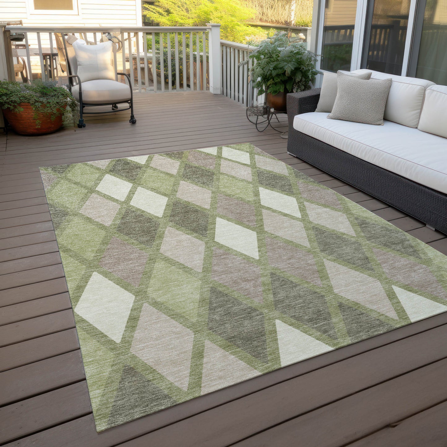 Tabselect Home Line 8' X 10' Artichoke Green Beige And Ivory Geometric Washable Indoor Outdoor Area Rug