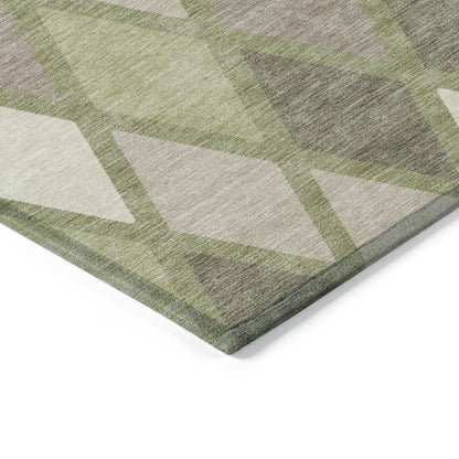 Tabselect Home Line 8' X 10' Artichoke Green Beige And Ivory Geometric Washable Indoor Outdoor Area Rug