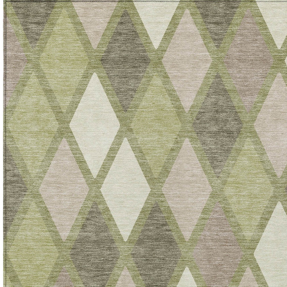 Tabselect Home Line 8' X 10' Artichoke Green Beige And Ivory Geometric Washable Indoor Outdoor Area Rug