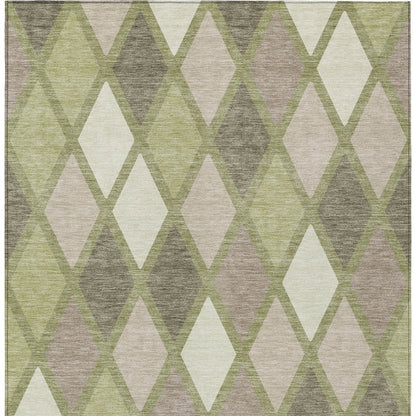Tabselect Home Line 9' X 12' Artichoke Green Beige And Ivory Geometric Washable Indoor Outdoor Area Rug