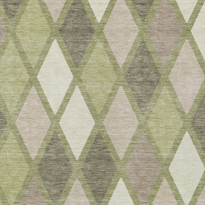 Tabselect Home Line 9' X 12' Artichoke Green Beige And Ivory Geometric Washable Indoor Outdoor Area Rug