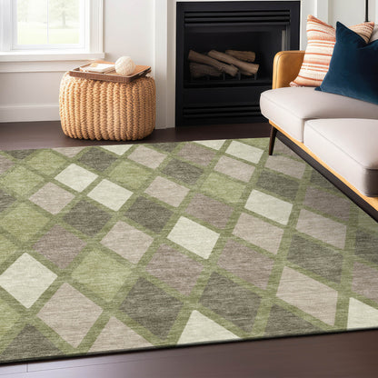 Tabselect Home Line 9' X 12' Artichoke Green Beige And Ivory Geometric Washable Indoor Outdoor Area Rug