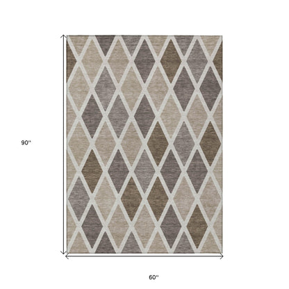 Tabselect Home Line 5' X 8' Beige Gray And Brown Geometric Washable Indoor Outdoor Area Rug
