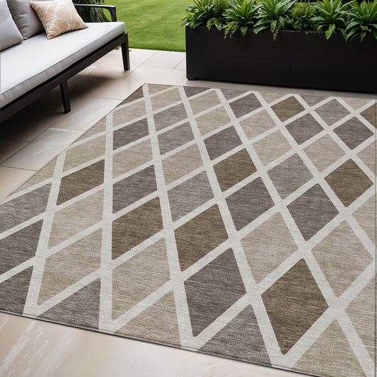 Tabselect Home Line 5' X 8' Beige Gray And Brown Geometric Washable Indoor Outdoor Area Rug