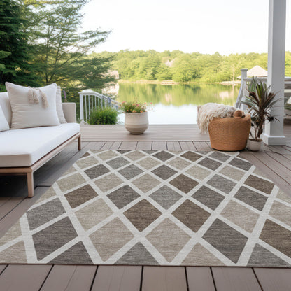 Tabselect Home Line 5' X 8' Beige Gray And Brown Geometric Washable Indoor Outdoor Area Rug