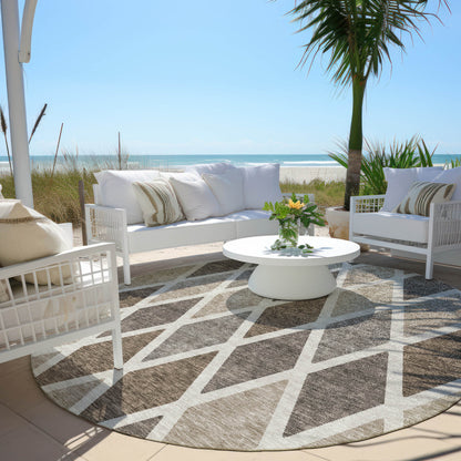 Tabselect Home Line 8' Beige Gray And Brown Round Geometric Washable Indoor Outdoor Area Rug